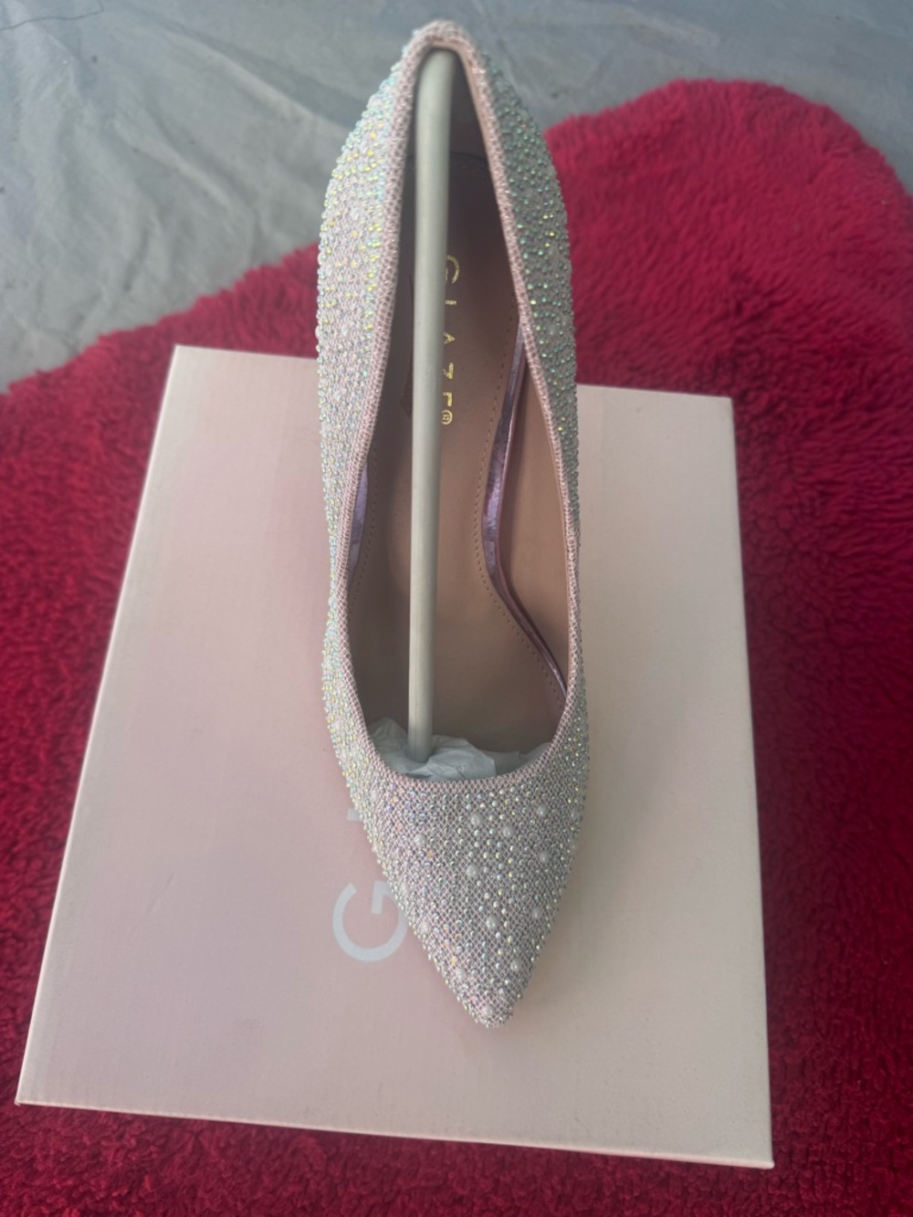Glaze Pink Crystal Pointed Toe Heels